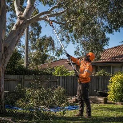Tree Pruning in Albury-Wodonga. Crown reduction, canopy lifts and dead branch removal to improve safety and light through the canopy. Pruned to the branch collar, not topped.